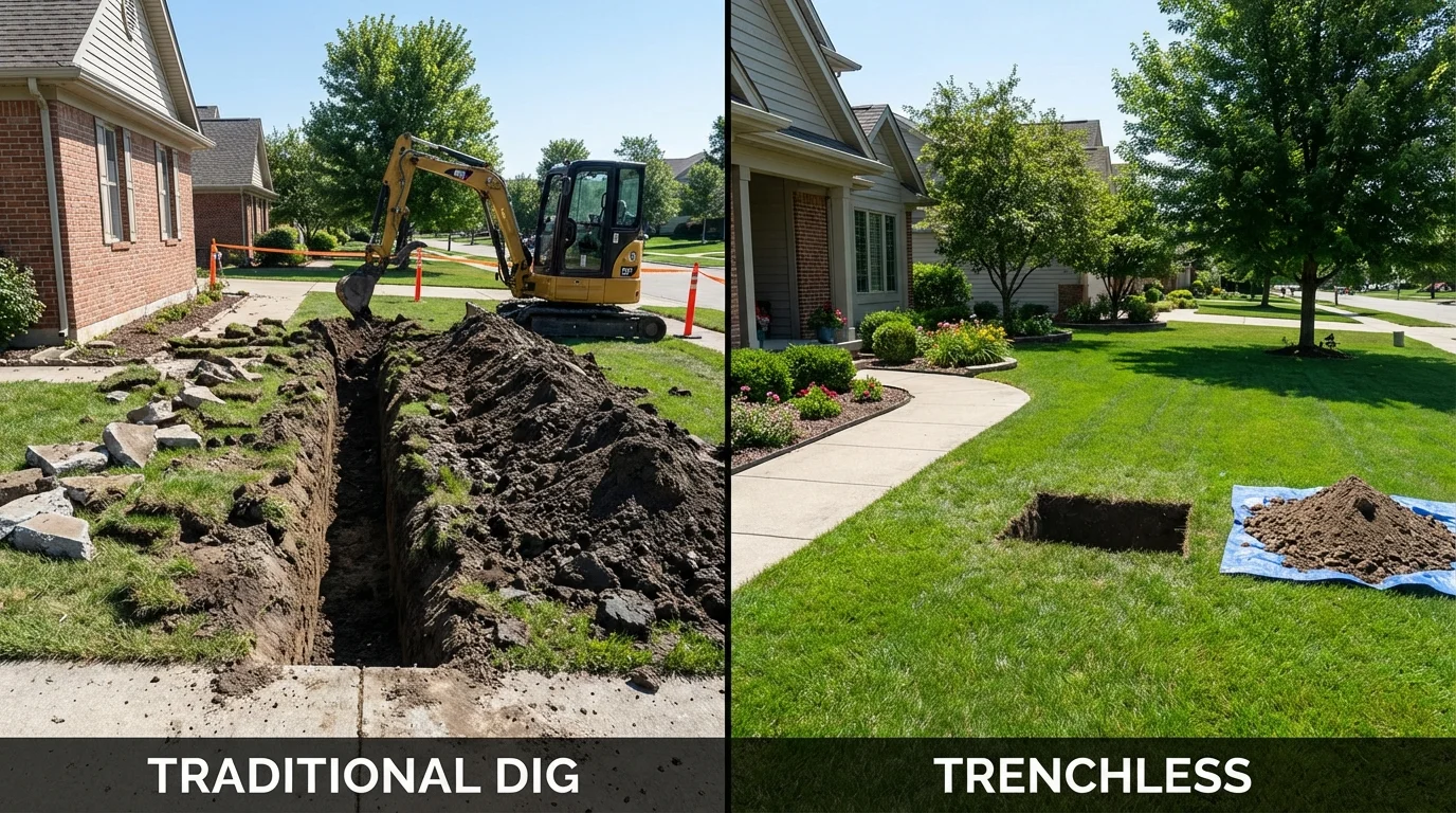 Trenchless sewer repair with minimal yard damage versus traditional excavation in Paris, AR